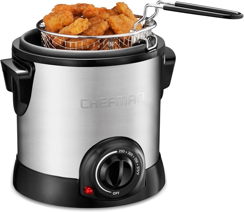 Chefman Fry Guy Deep Fryer with Removable Basket, Easy-to-Clean Non-Stick Coating and Cool-to-Touch Exterior, Adjustable Temperature Control, 4.2 Cup/ 1 Liter Capacity, Stainless Steel - Image 1